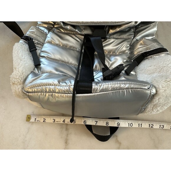 Pajar Silver Puffer Backpack Shearling Travel Bag Preowned - Picture 7 of 7